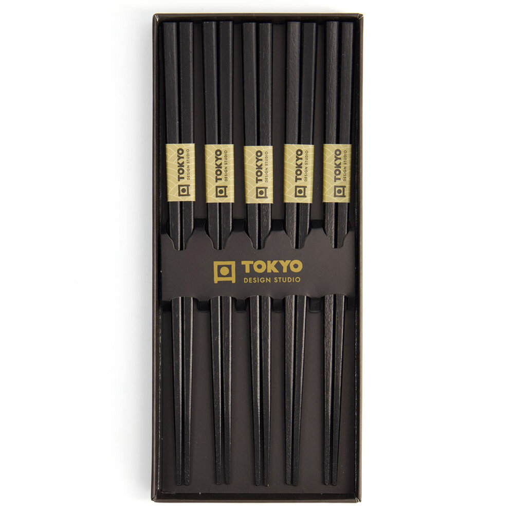 Tokyo Design Studio 5 sets eetstokjes Square Black in geschenkverpakking Tokyo Design Studio 5 sets eetstokjes Square Black in geschenkverpakking
