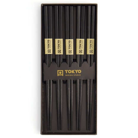Tokyo Design Studio 5 sets eetstokjes Square Black in geschenkverpakking Tokyo Design Studio 5 sets eetstokjes Square Black in geschenkverpakking