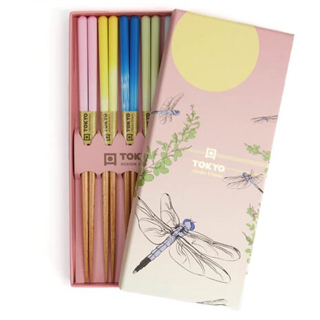 Tokyo Design Studio 5 sets of wooden chopsticks Pink Dragonfly in gift box Tokyo Design Studio 5 sets of wooden chopsticks Pink Dragonfly in gift box