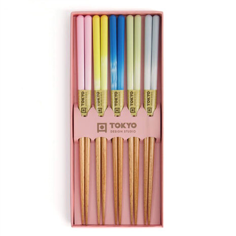 Tokyo Design Studio 5 sets of wooden chopsticks Pink Dragonfly in gift box Tokyo Design Studio 5 sets of wooden chopsticks Pink Dragonfly in gift box