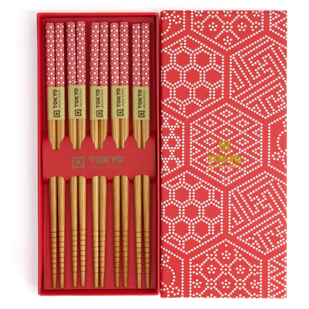 Tokyo Design Studio 5 sets of chopsticks Red Multi Pattern in gift box Tokyo Design Studio 5 sets of chopsticks Red Multi Pattern in gift box