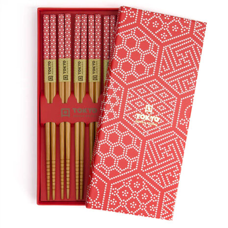 Tokyo Design Studio 5 sets of chopsticks Red Multi Pattern in gift box Tokyo Design Studio 5 sets of chopsticks Red Multi Pattern in gift box
