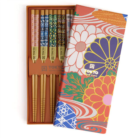 Tokyo Design Studio 5 sets of chopsticks Orange Flower in gift box Tokyo Design Studio 5 sets of chopsticks Orange Flower in gift box