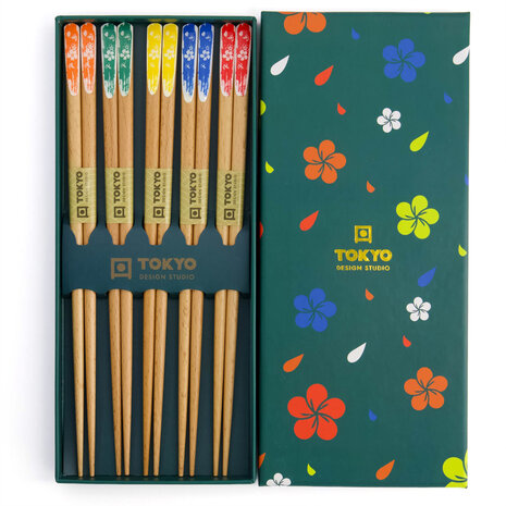 Tokyo Design Studio 5 sets of wooden chopsticks Turquoise Flower in gift box Tokyo Design Studio 5 sets of wooden chopsticks Turquoise Flower in gift box