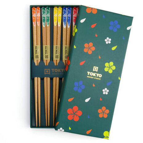 Tokyo Design Studio 5 sets of wooden chopsticks Turquoise Flower in gift box Tokyo Design Studio 5 sets of wooden chopsticks Turquoise Flower in gift box