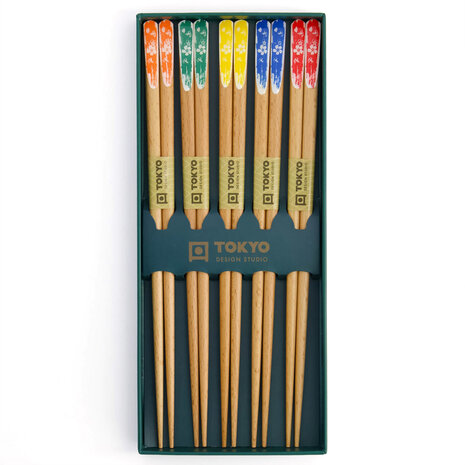 Tokyo Design Studio 5 sets of wooden chopsticks Turquoise Flower in gift box Tokyo Design Studio 5 sets of wooden chopsticks Turquoise Flower in gift box
