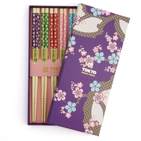 Tokyo Design Studio 5 sets of chopsticks Dark Blue Sakura in gift box Tokyo Design Studio 5 sets of chopsticks Dark Blue Sakura in gift box
