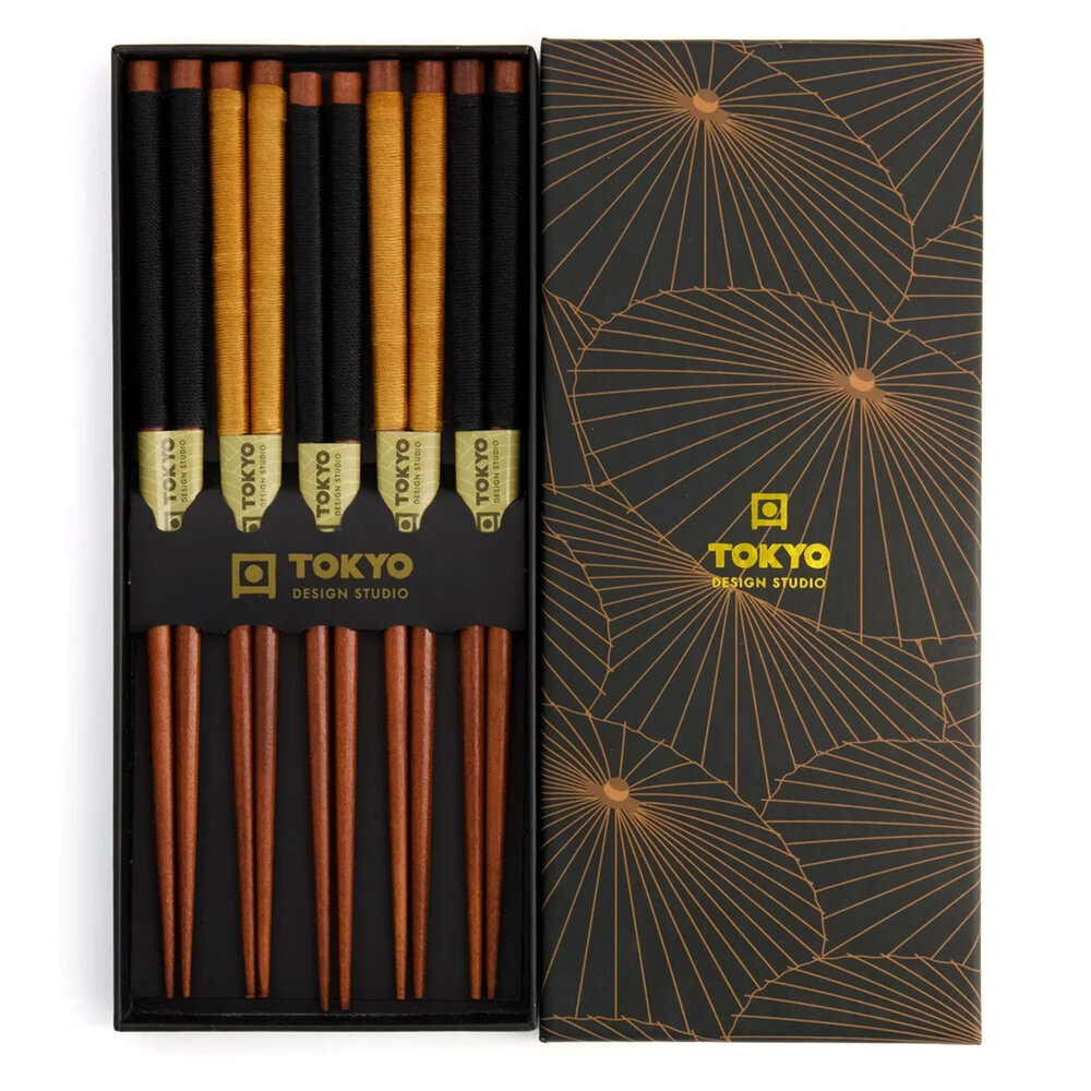 Tokyo Design Studio 5 sets of wooden chopsticks Gold Umbrella in gift box Tokyo Design Studio 5 sets of wooden chopsticks Gold Umbrella in gift box