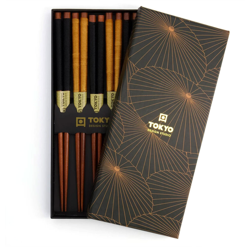 Tokyo Design Studio 5 sets of wooden chopsticks Gold Umbrella in gift box Tokyo Design Studio 5 sets of wooden chopsticks Gold Umbrella in gift box