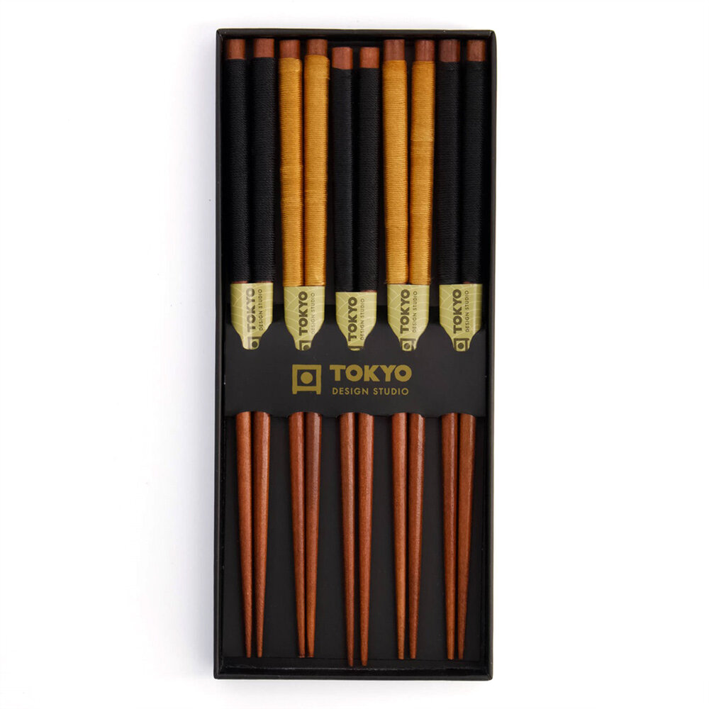 Tokyo Design Studio 5 sets of wooden chopsticks Gold Umbrella in gift box Tokyo Design Studio 5 sets of wooden chopsticks Gold Umbrella in gift box