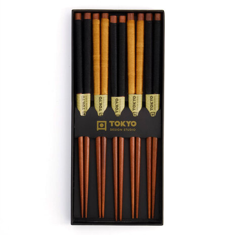 Tokyo Design Studio 5 sets of wooden chopsticks Gold Umbrella in gift box Tokyo Design Studio 5 sets of wooden chopsticks Gold Umbrella in gift box