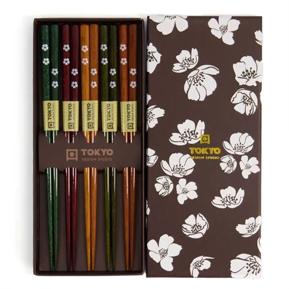 Tokyo Design Studio 5 sets of chopsticks Black White Flower in gift box Tokyo Design Studio 5 sets of chopsticks Black White Flower in gift box
