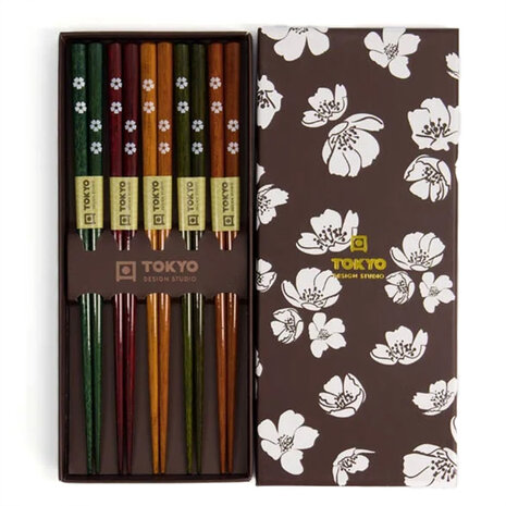 Tokyo Design Studio 5 sets of chopsticks Black White Flower in gift box Tokyo Design Studio 5 sets of chopsticks Black White Flower in gift box