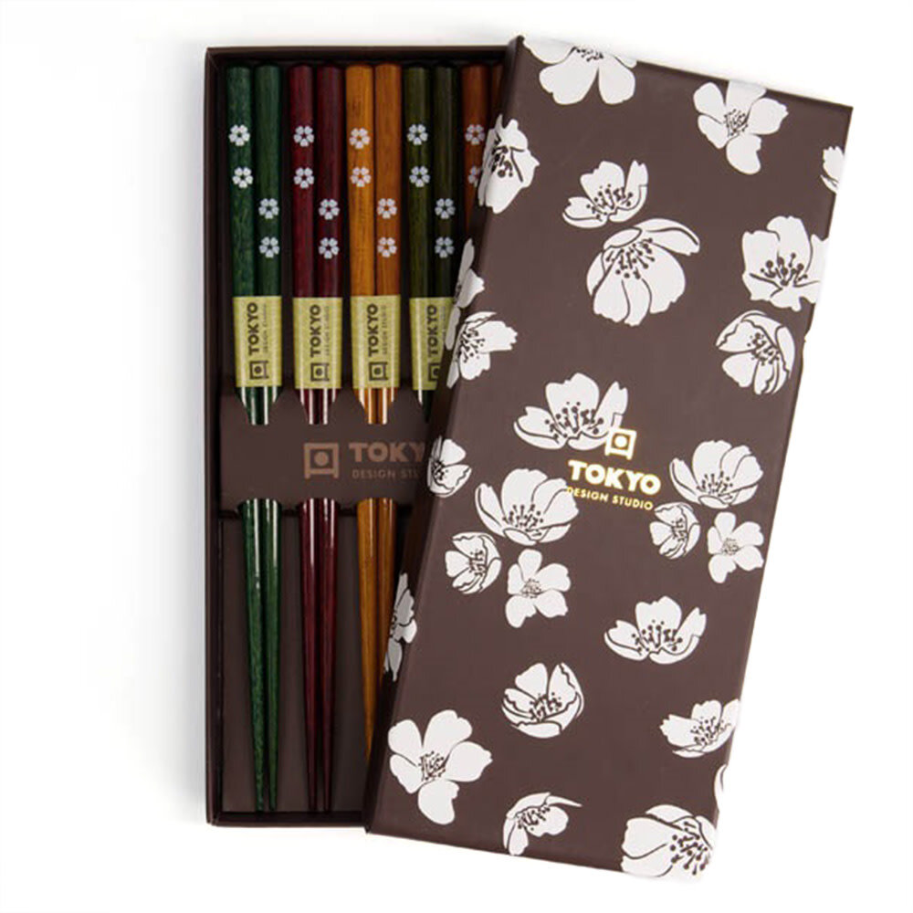 Tokyo Design Studio 5 sets of chopsticks Black White Flower in gift box Tokyo Design Studio 5 sets of chopsticks Black White Flower in gift box