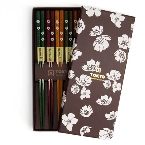 Tokyo Design Studio 5 sets of chopsticks Black White Flower in gift box Tokyo Design Studio 5 sets of chopsticks Black White Flower in gift box