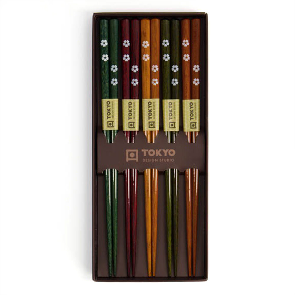 Tokyo Design Studio 5 sets of chopsticks Black White Flower in gift box Tokyo Design Studio 5 sets of chopsticks Black White Flower in gift box