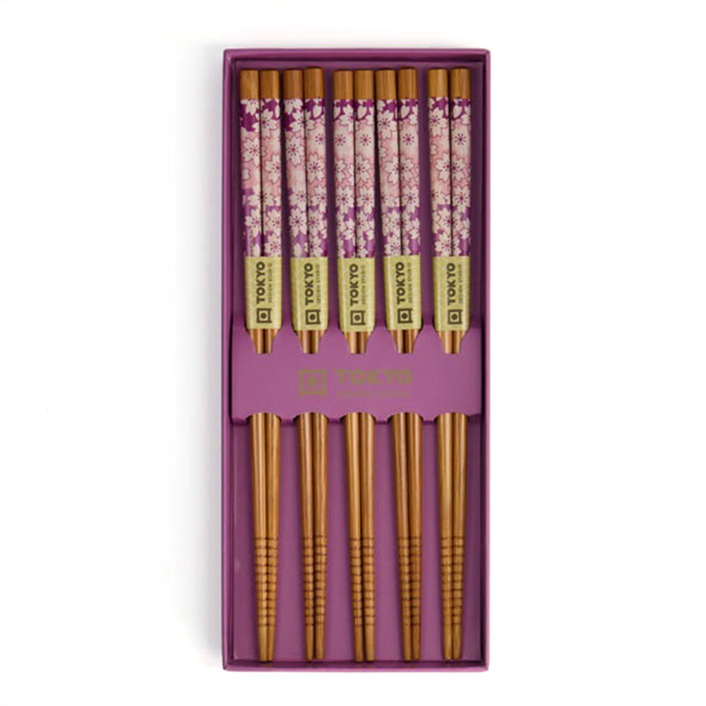 Tokyo Design Studio 5 sets of chopsticks Purple Sakura in gift box Tokyo Design Studio 5 sets of chopsticks Purple Sakura in gift box