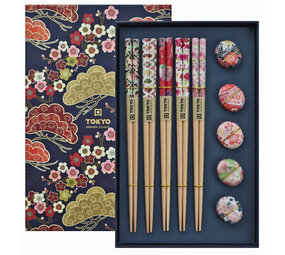 Tokyo Design Studio 5 sets eetstokjes met stokjesleggers Tokyo Design Studio 5 sets eetstokjes met stokjesleggers