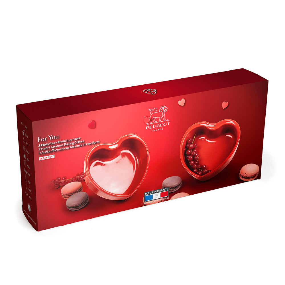 Peugeot 2 heart shaped ceramic oven dishes 11cm