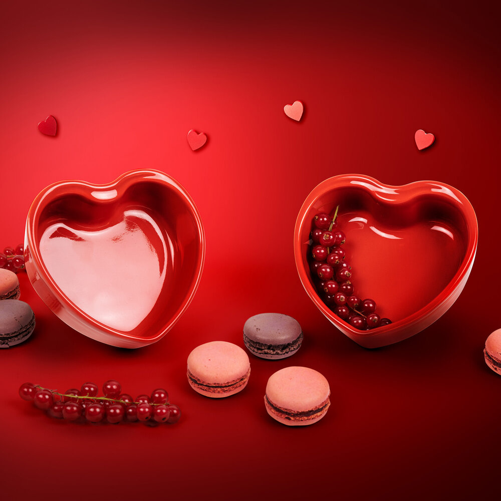 Peugeot 2 hartvormige keramische ovenschalen 11cm