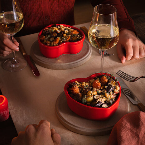 Peugeot 2 heart shaped ceramic oven dishes 11cm