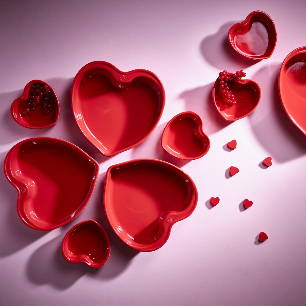 Peugeot 2 heart shaped ceramic oven dishes 11cm