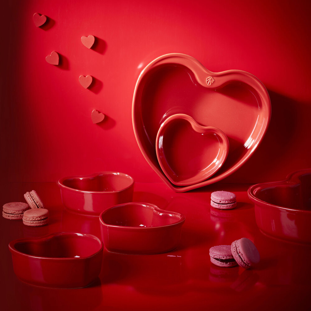 Peugeot 2 heart shaped ceramic oven dishes 11cm
