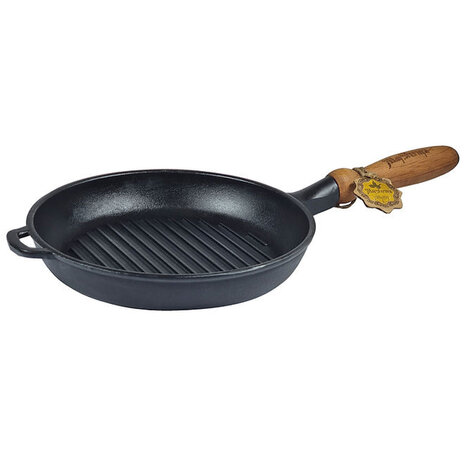 Maysternya Cast iron round grill pan 24cm with wooden handle Maysternya Cast iron round grill pan 24cm with wooden handle