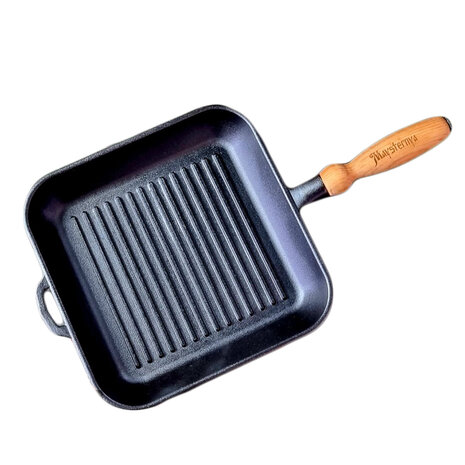 Maysternya Cast iron square grill pan 28x28cm with wooden handle Maysternya Cast iron square grill pan 28x28cm with wooden handle