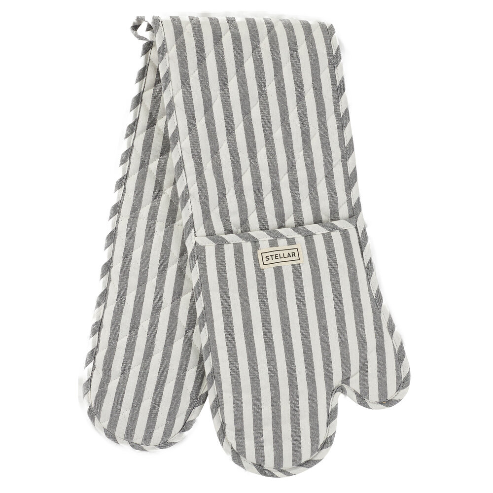 Double oven gloves 100cm grey stripe Double oven gloves 100cm grey stripe