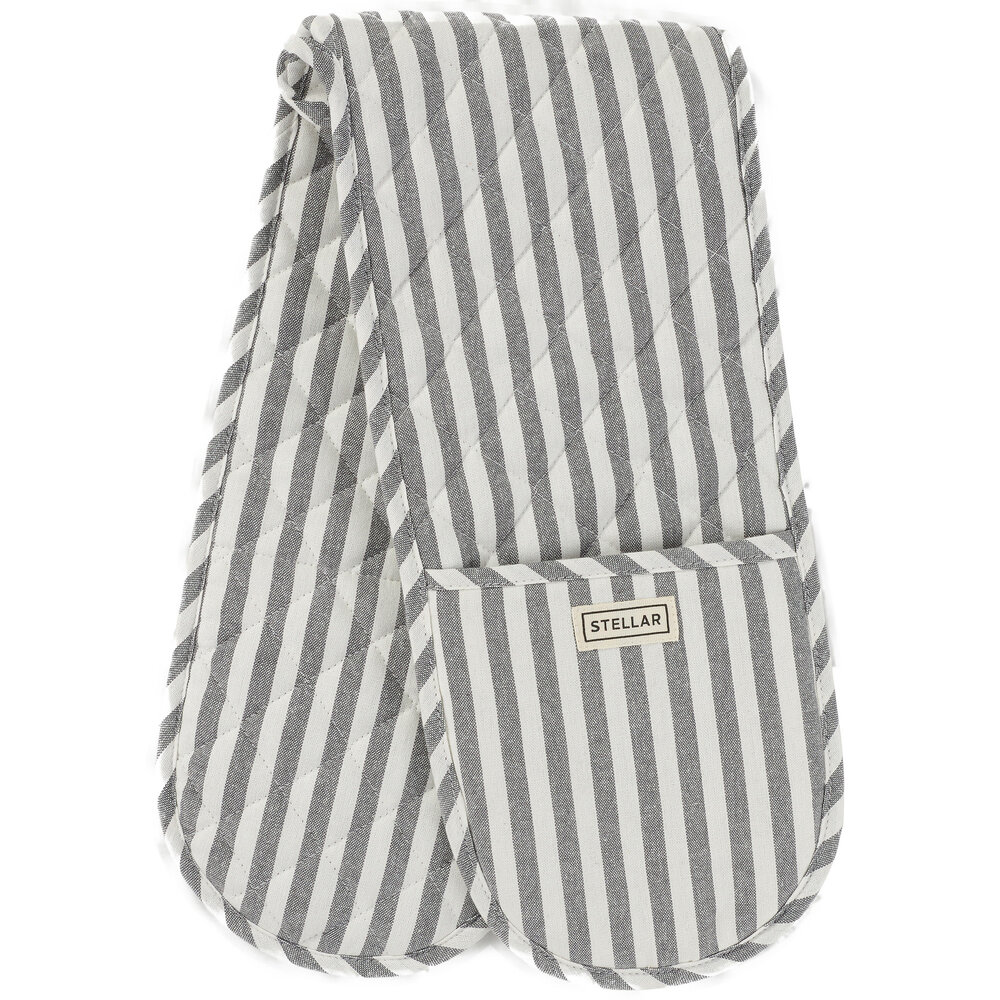 Double oven mitts 100cm grey stripe
