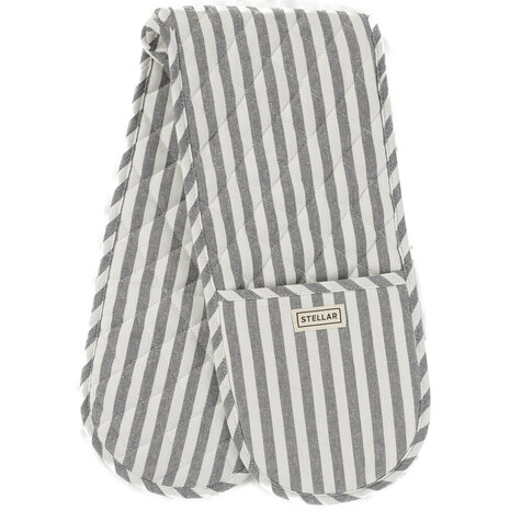 Double oven mitts 100cm grey stripe