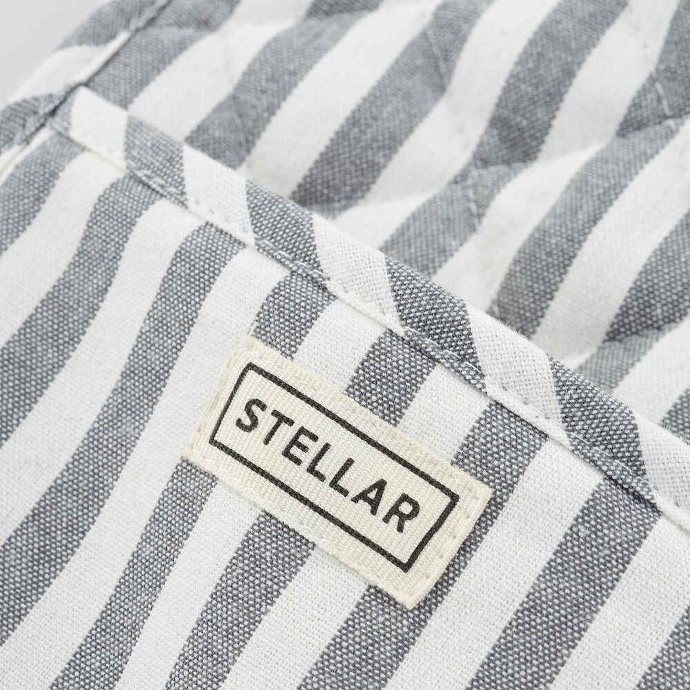 Double oven mitts 100cm grey stripe