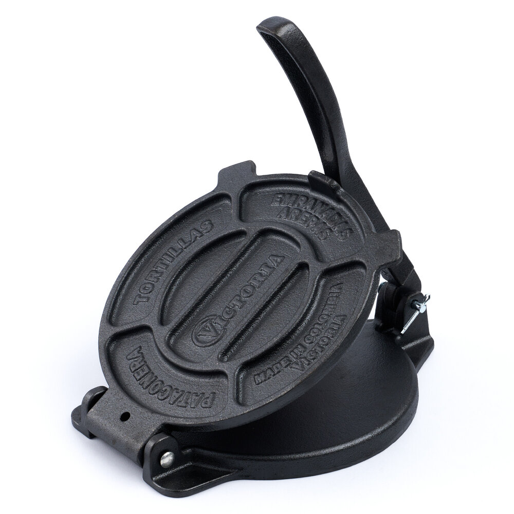 Victoria Cast iron tortilla press and pataconera with reinforced base and lever, 16.5 cm plates