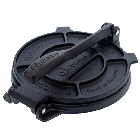 Victoria Gietijzeren tortillapers en pataconera met versterkte basis en hendel, 20 cm platen