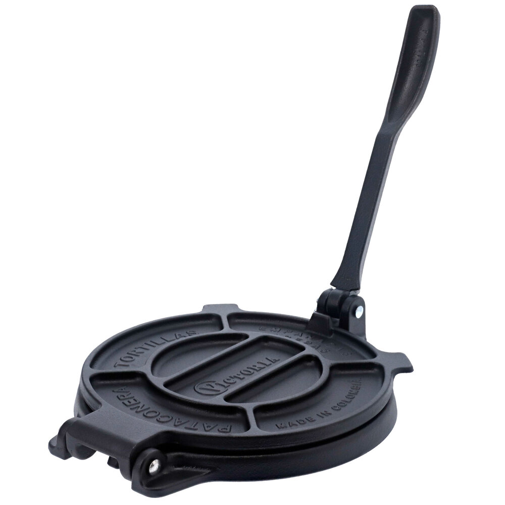 Victoria Gietijzeren tortillapers en pataconera met versterkte basis en hendel, 20 cm platen