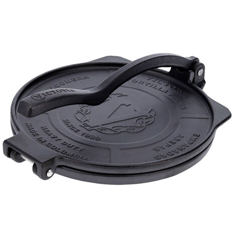 Victoria Gietijzeren tortillapers en pataconera met versterkte basis en hendel, 25 cm platen