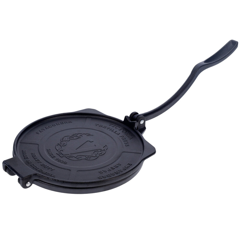 Victoria Gietijzeren tortillapers en pataconera met versterkte basis en hendel, 25 cm platen