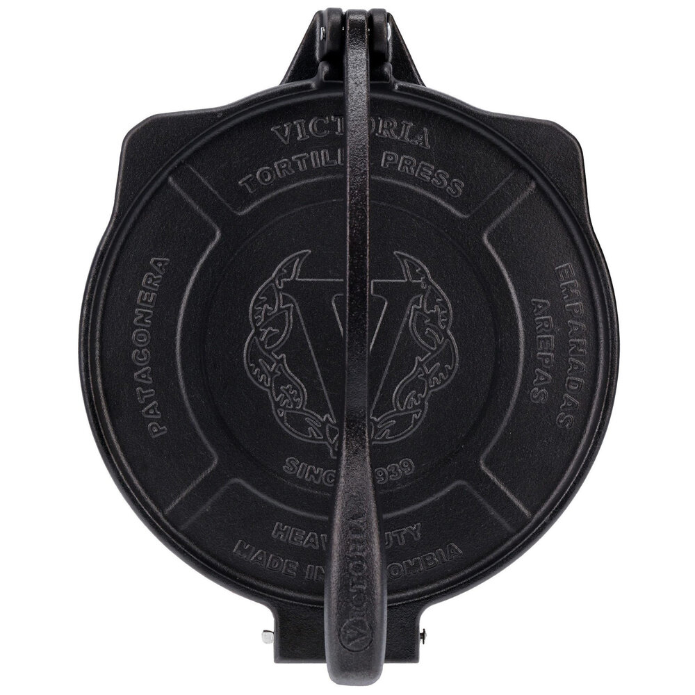 Victoria Gietijzeren tortillapers en pataconera met versterkte basis en hendel, 25 cm platen
