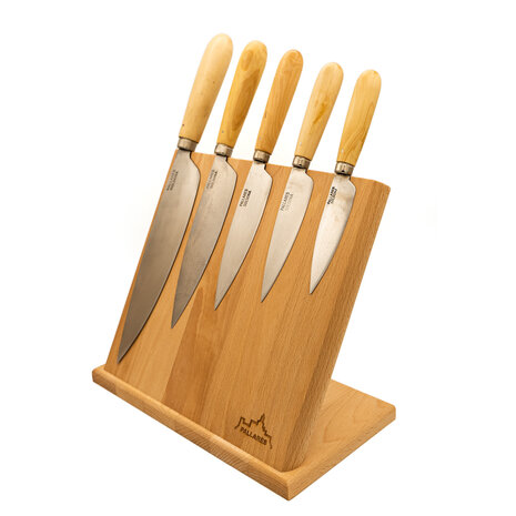 Pallares Solsona Magnetisch blok met 5 carbonstalen messen met palmhouten heft