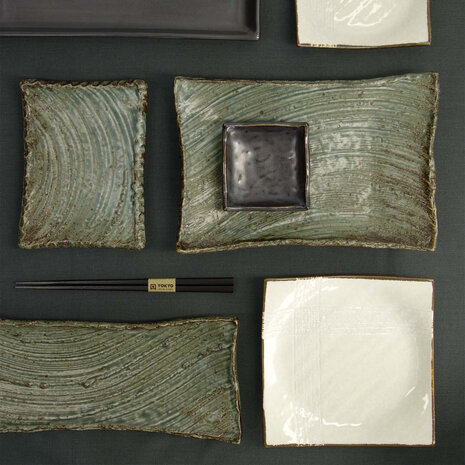 Tokyo Design Studio Mino Craft Rectangular Plate Wabi Uguisu 31x12.5x3cm Tokyo Design Studio Mino Craft Rectangular Plate Wabi Uguisu 31x12.5x3cm