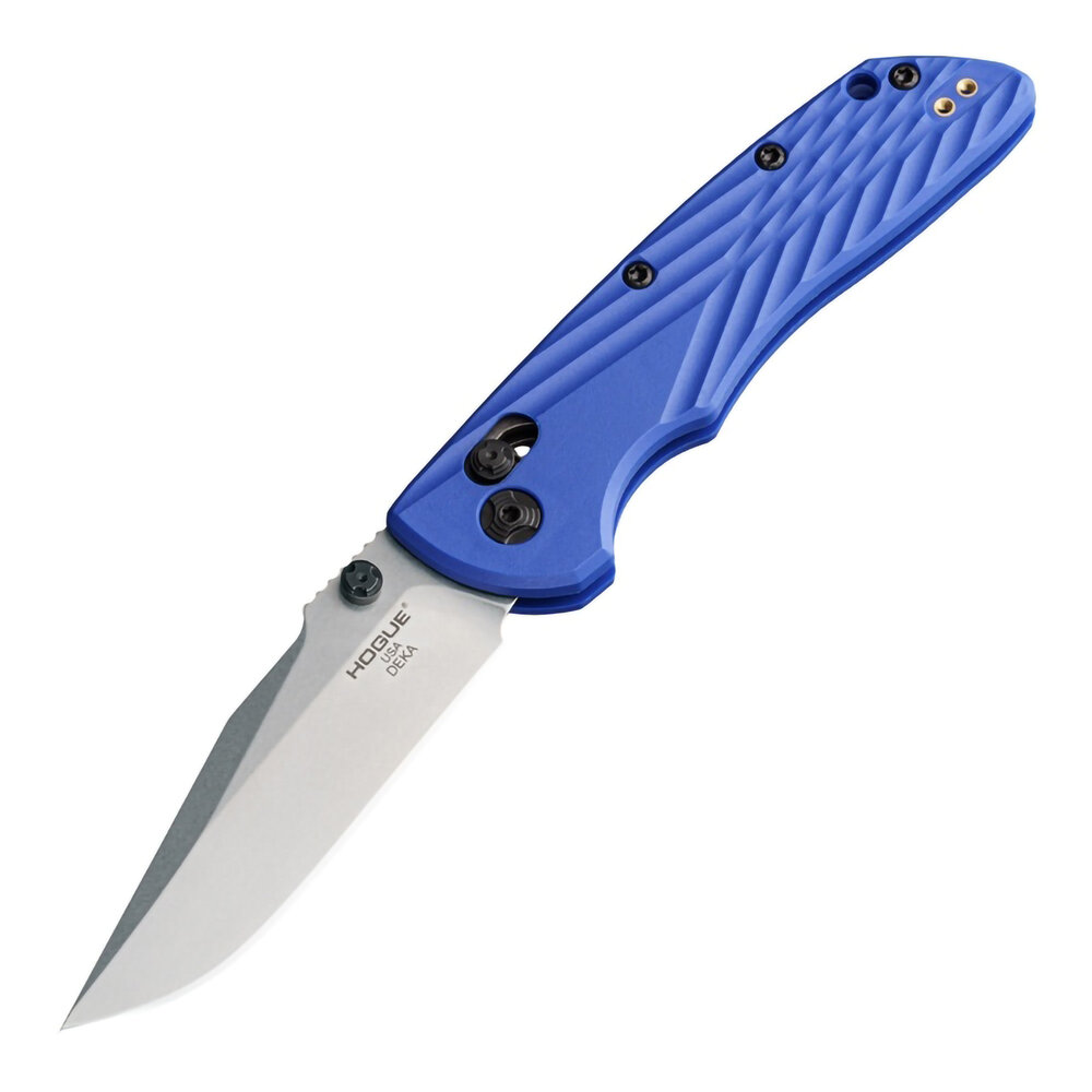 Hogue Deka® Manual Folder 3.25" Clip Point Blade - Stone Tumbled Blue Polymer Frame Hogue Deka® Manual Folder 3.25" Clip Point Blade - Stone Tumbled Blue Polymer Frame