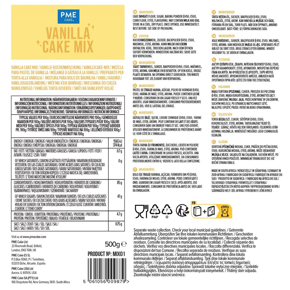 PME Mix voor vanillecake 500g PME Mix voor vanillecake 500g