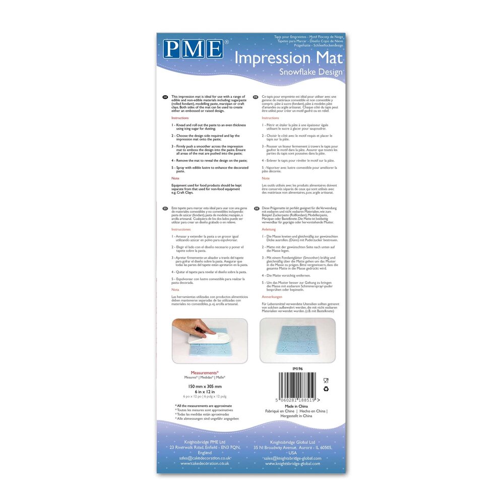 PME Impression Mat - Snowflake Design (150 x 305mm / 6 x 12”)