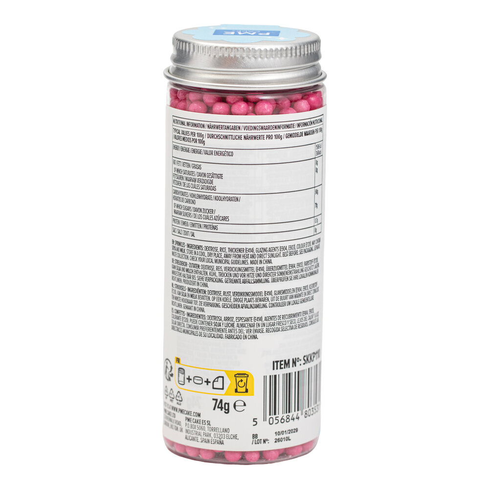 PME Pearl Sprinkles – Hot Pink 4mm (74g / 2,61oz)
