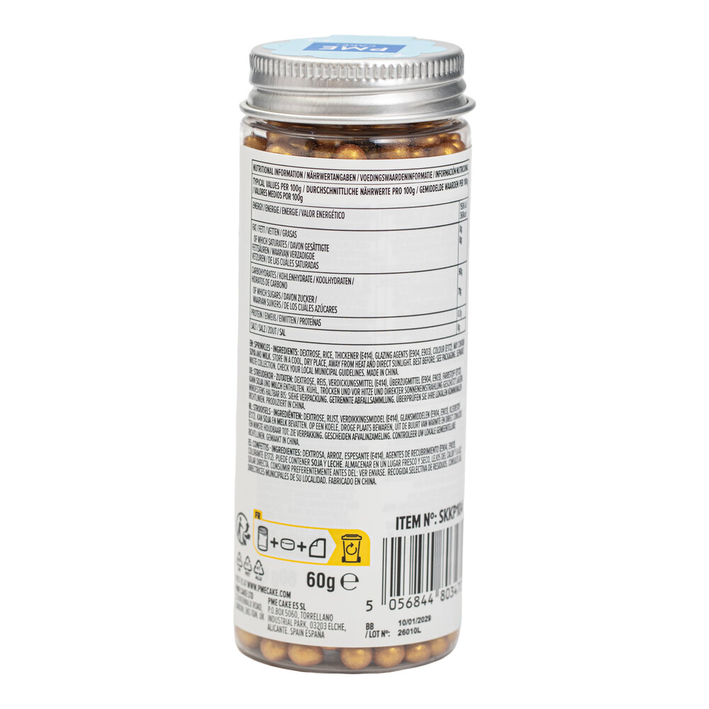 PME Pearl Sprinkles – Gold 6mm (60g / 2,11oz)