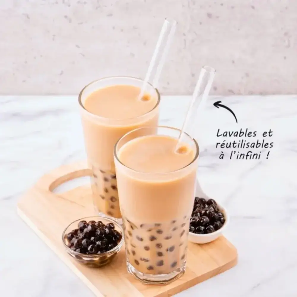 Patis Decor Bubble tea glass straws Ø 15 mm x 20 cm with cleaning brush, pack of 4