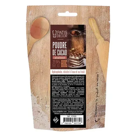 Patis Decor Gealcaliseerd cacaopoeder, matte afwerking, 80 g