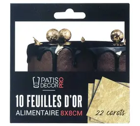 Edible gold leaf 22 carat, 8x8 cm, pack of 10 Edible gold leaf 22 carat, 8x8 cm, pack of 10