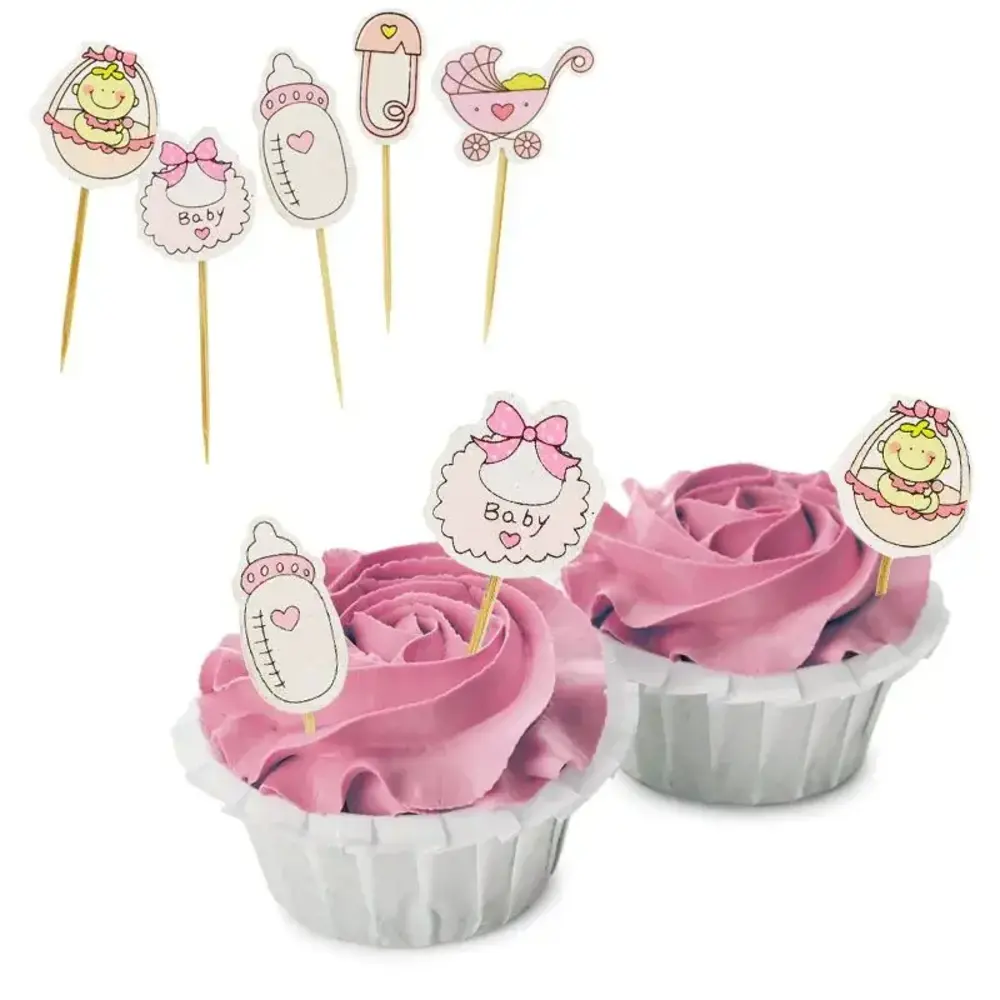 Patis Decor Baby girl thema cupcake toppers, 3,5 cm, set van 10 Patis Decor Baby girl thema cupcake toppers, 3,5 cm, set van 10